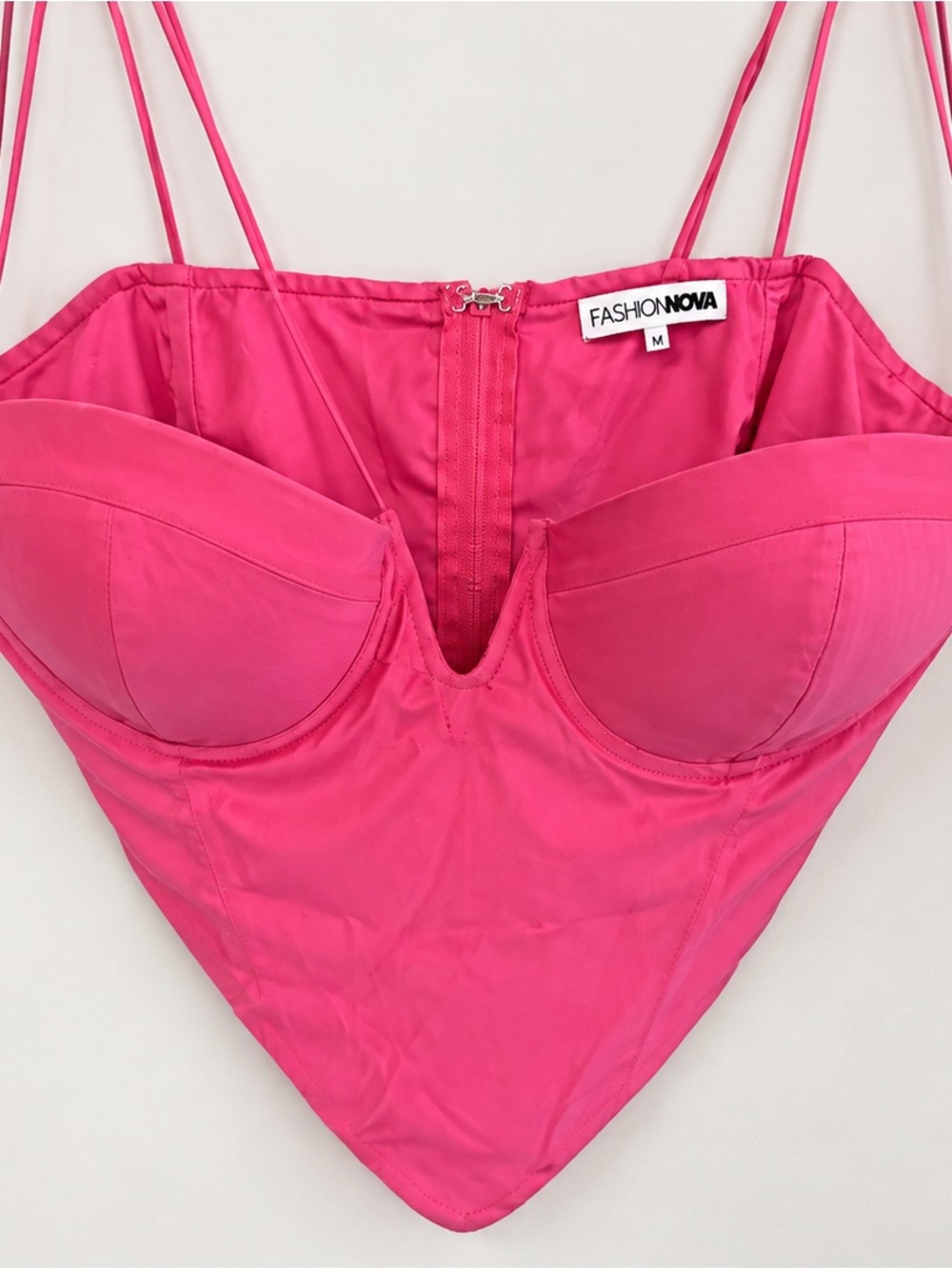 Fashion Nova Bright Pink Satin V-Waist Bustier Top